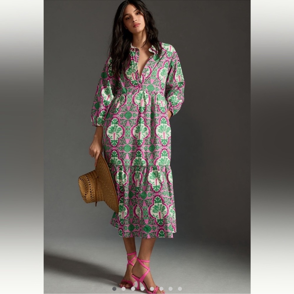 Anthropologie Maeve Bettina Shirt Tiered Dress green purple